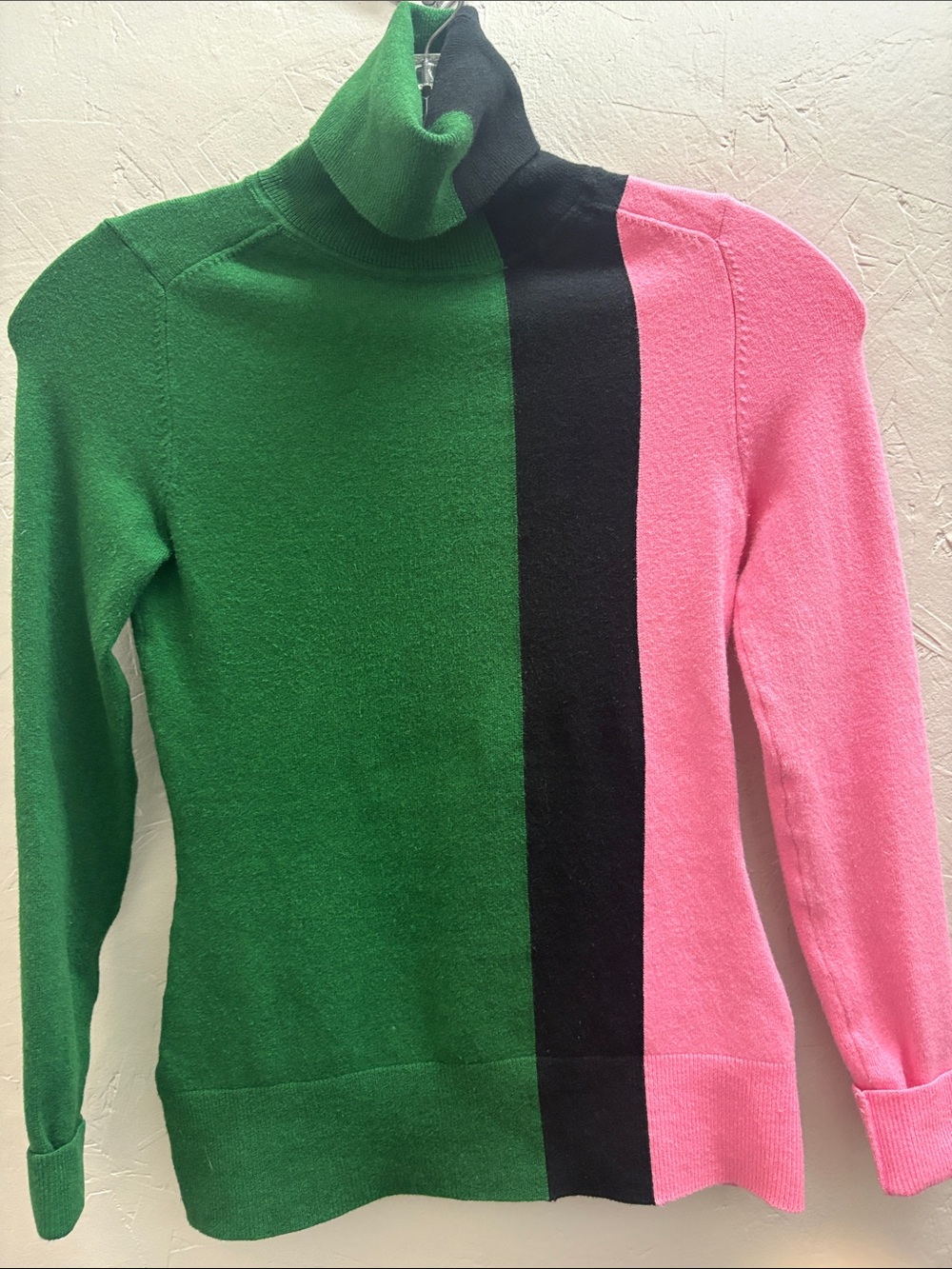 Revolve Joos Tricot Color block Turtleneck Sweater in Green, Black & Pink, XS